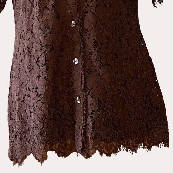 Isaac Mizrahi Lace Button Front Blouse Top Brown XS - Picture 4 of 8